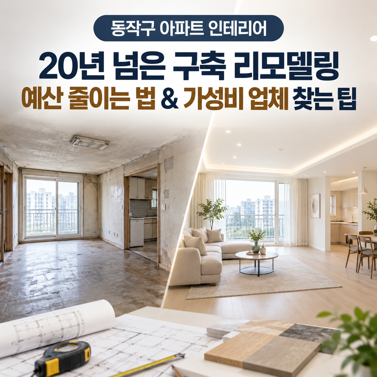 [동작구 아파트 인테리어] 20년 넘은 구축 리모델링 예산 1,000만 원 아끼는 현실 팁 & 가성비 업체 고르는 법